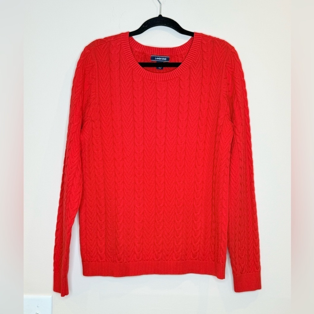 🔥Land’s End Women’s Red Cable Knit Sweater Sz L NWOT 🔥